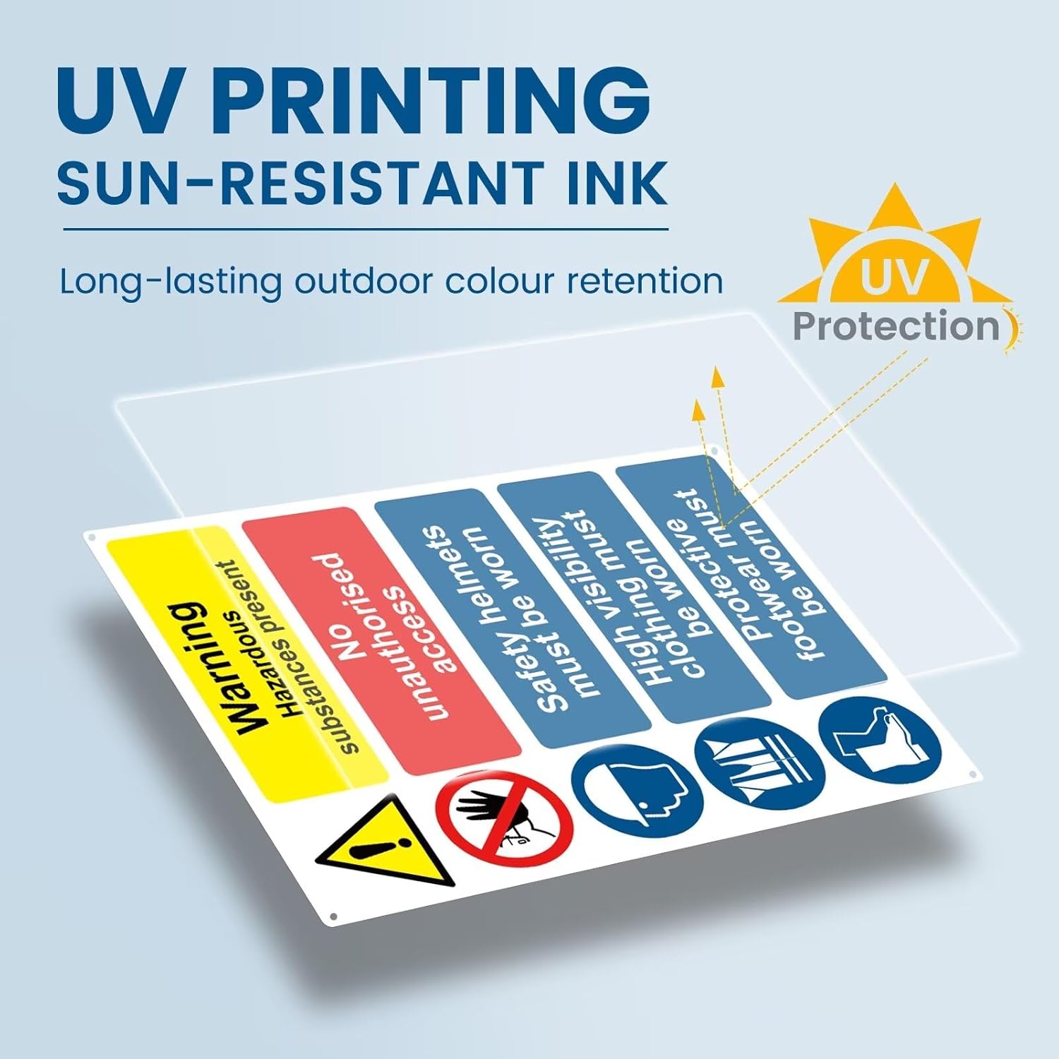 Site Safety Signs for Construction Areas - 400mm x 300mm - Health and Safety Signs, Warning Signage - 1mm PVC Rigid Plastic, Matte Finish, 4 Pre-Drilled Holes and Adhesive Backing