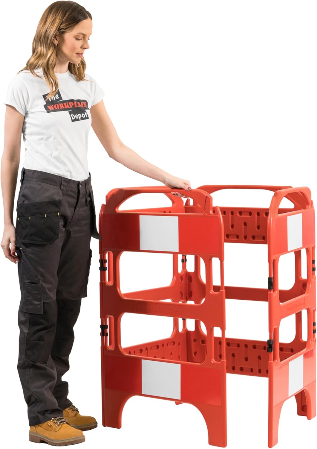 The Workplace Depot Manhole Barrier – Chapter 8 Compliant HDPE Safety Barrier with Hinged Clips – 990mm High, Lightweight & Foldable – Ideal for Roadworks, Utility Repairs & Site Safety (4 Sided)